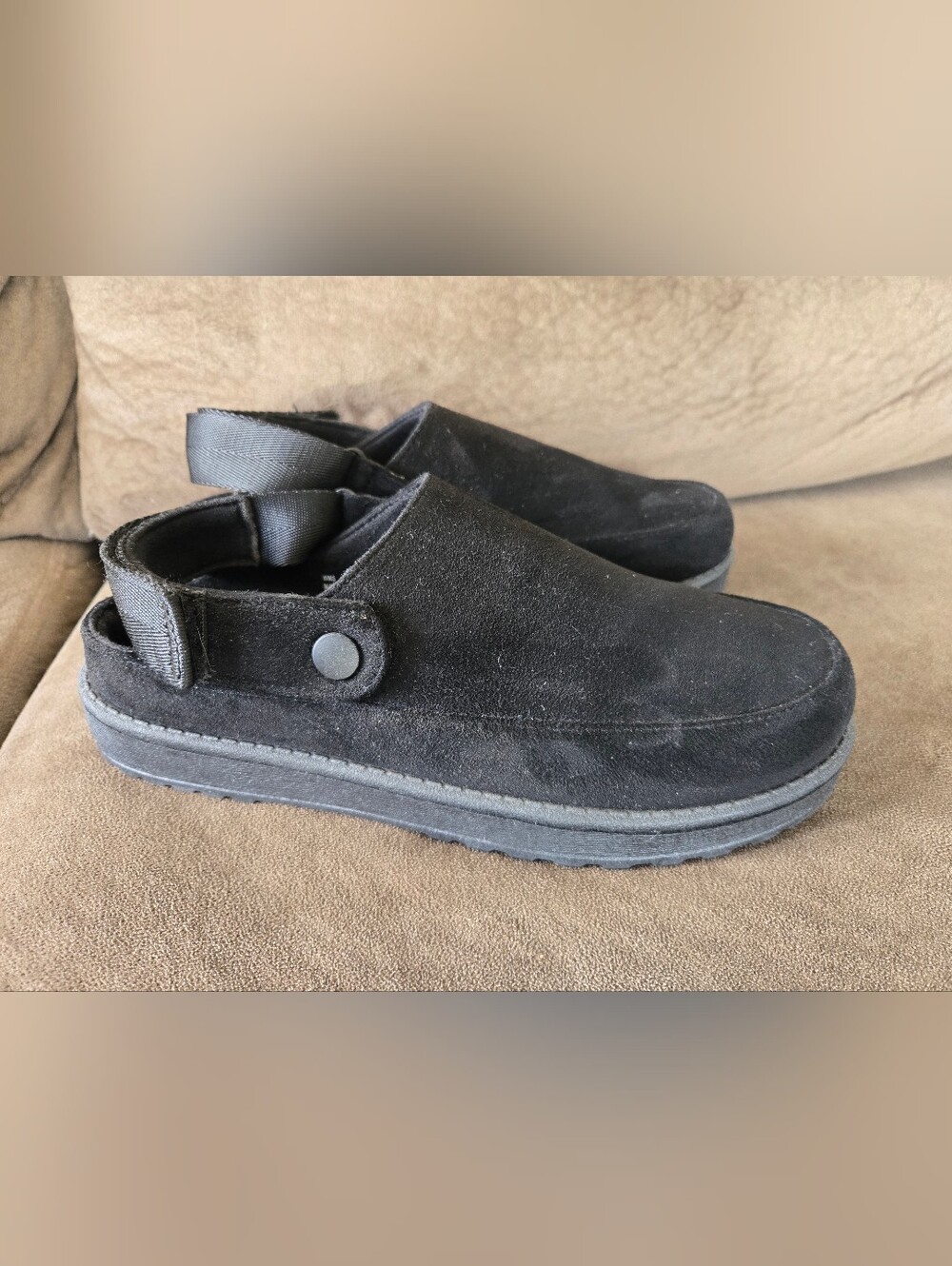 Black Suede Sling-Back Clog Mules